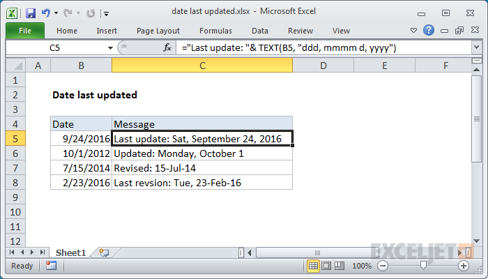 Last updated date stamp Excel formula Exceljet